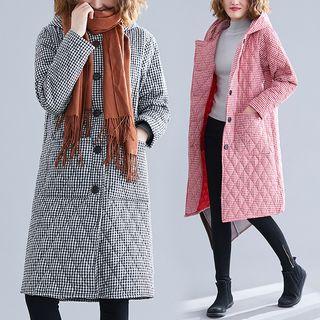 Hooded Check Long Padded Coat