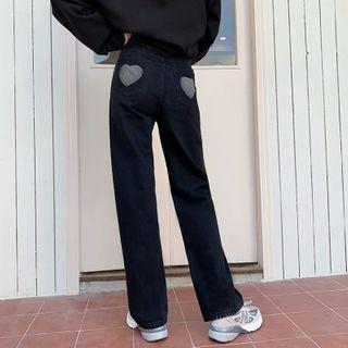 Heart Panel Wide Leg Jeans