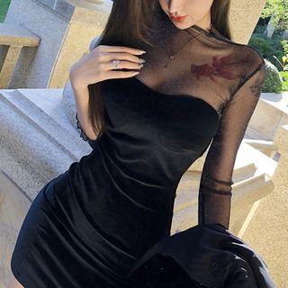 Set: Mesh Top + Velvet Tube Dress