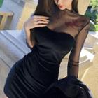Set: Mesh Top + Velvet Tube Dress