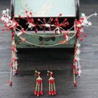 Wedding Set: Flower Fringed Headpiece + Fringed Earring Set Of 1as Shown In Figure - One Size