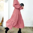 Wrap-front Bell-sleeve Long Tiered Dress