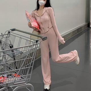 Zip-up Hoodie / High Waist Straight Leg Pants