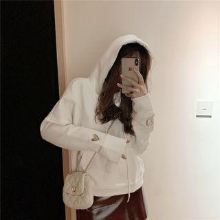 Heart Cutout Hoodie White - One Size
