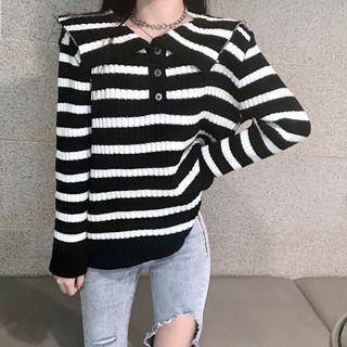 Long-sleeve Striped Collar Knit Top