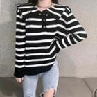 Long-sleeve Striped Collar Knit Top