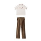 Short-sleeve Floral Print Zip Polo Shirt / Dress Pants / Set