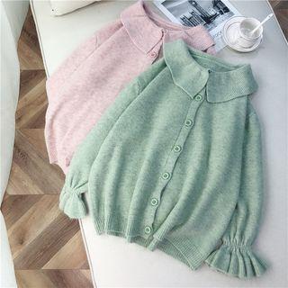 Long-sleeve Frill Trim Buttoned Knit Top