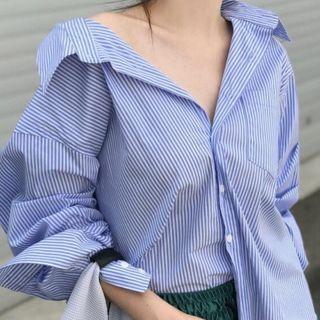 Striped Shirt / Midi A-line Skirt