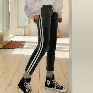 Plus Size Contrast-trim Velvet Leggings