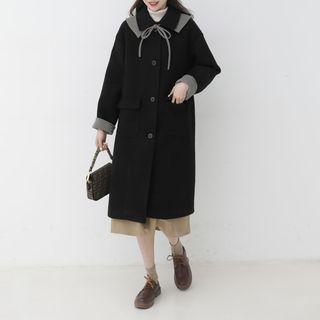 Plaid Panel Button-up Long Coat