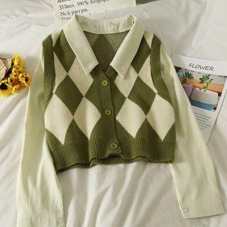 Mock Two-piece Crop Knit Shirt In 5 Colors