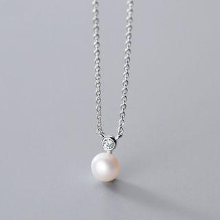 925 Sterling Silver Faux Pearl Pendant Necklace S925 Silver - Necklace - One Size