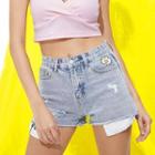 High-waist Distressed Floral Embroidery Denim Shorts