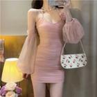 Spaghetti Strap Flower Mini Sheath Dress