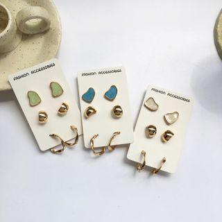 3 Pair Set: Alloy / Glaze / Open Hoop Earring (assorted Designs)