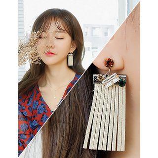 Rhinestone Faux-leather Fringe Drop Earrings