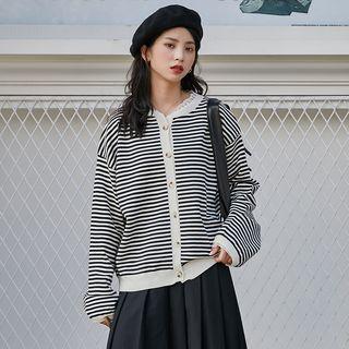 Striped Lace Trim Cardigan