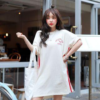 Contrast-trim Printed Mini T-shirt Dress