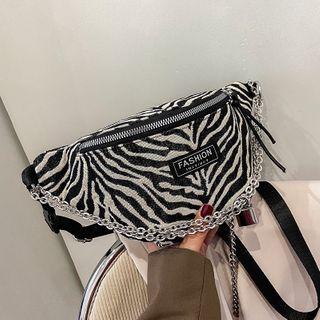 Zebra Print Canvas Sling Bag Black & White - One Size