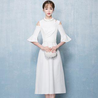 Cold-shoulder Tie-front A-line Cocktail Dress