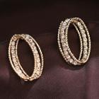 Rhinestone Layered Hoop Earring 1 Pair - S925 Silver - As Shown In Figure - One Size