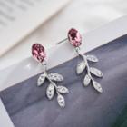 925 Sterling Silver Rhinestone Accent Leaf Earrings As Shown In Figure - One Size