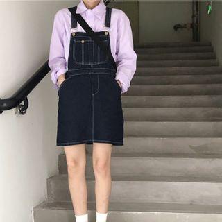 A-line Denim Jumper Dress Denim - One Size