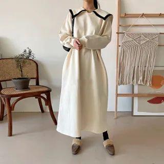 Sailor-collar Long Sweatshirt Dress