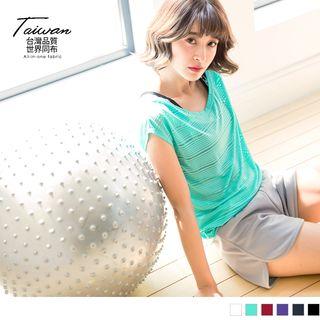 Cap Sleeve Sheer Striped T-shirt