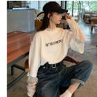 Mock Two-piece Lace-sleeve Lettering Pullover