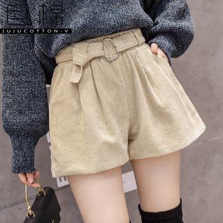 Plain High-waist Corduroy Shorts Skirt