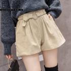 Plain High-waist Corduroy Shorts Skirt