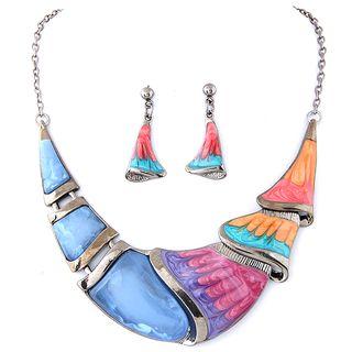 Set: Printed Statement Necklace + Earrings