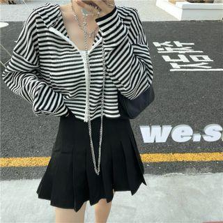Long-sleeve Striped Hooded Zip Jacket