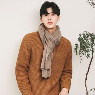 Drop-shoulder Colored Rib-knit Sweater