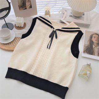 Sailor Collar Two-tone Knit Vest