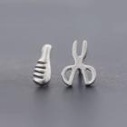 Sterling Silver Asymmetrical Scissors Stud Earring 1 Pair - Asymmetric - Silver - One Size