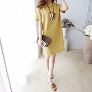Square-neck Shift Dress With Belt