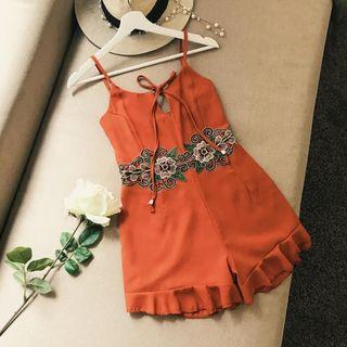 Spaghetti Strap Floral Embroidery Playsuit