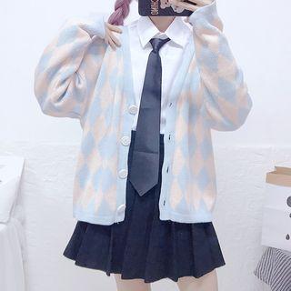Pattern Cardigan / Shirt / Pleated Mini Skirt