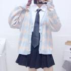 Pattern Cardigan / Shirt / Pleated Mini Skirt