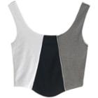 Color Block Crop Tank Top Black & White & Gray - One Size
