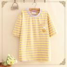 Bear Embroidered Striped Short-sleeve Top