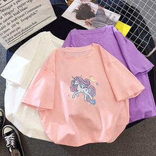 Short Sleeve Unicorn Print T-shirt
