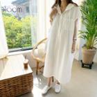 Button-placket Maxi Hoodie Dress White - One Size