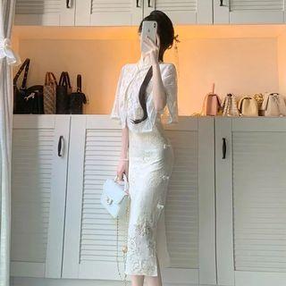 Lace Capelet / Slit Midi Qipao / Set