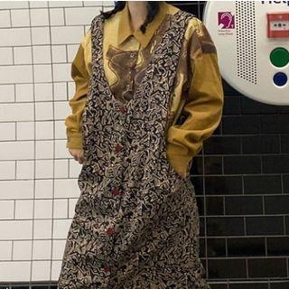 Corduroy Shirt / Printed Midi Pinafore Dress