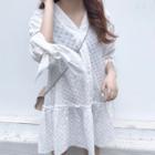 Lace Elbow-sleeve Tie Cuff A-line Dress White - One Size
