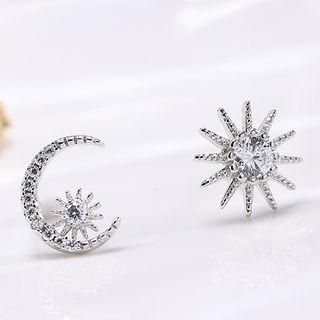 Sterling Silver Sun Moon Stud Earring Silver - One Size